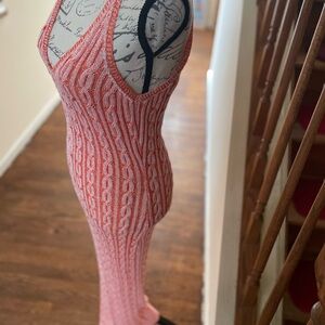 Coral Crochet Sweater Dress Beach Cover Up, Boho Summer Dress, Vacation Outfit